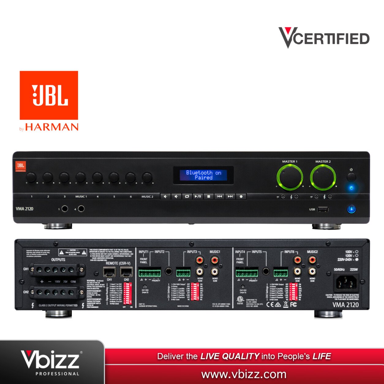 JBL VMA2120 Commercial Series 8 Inputs 120W Bluetooth Enabled