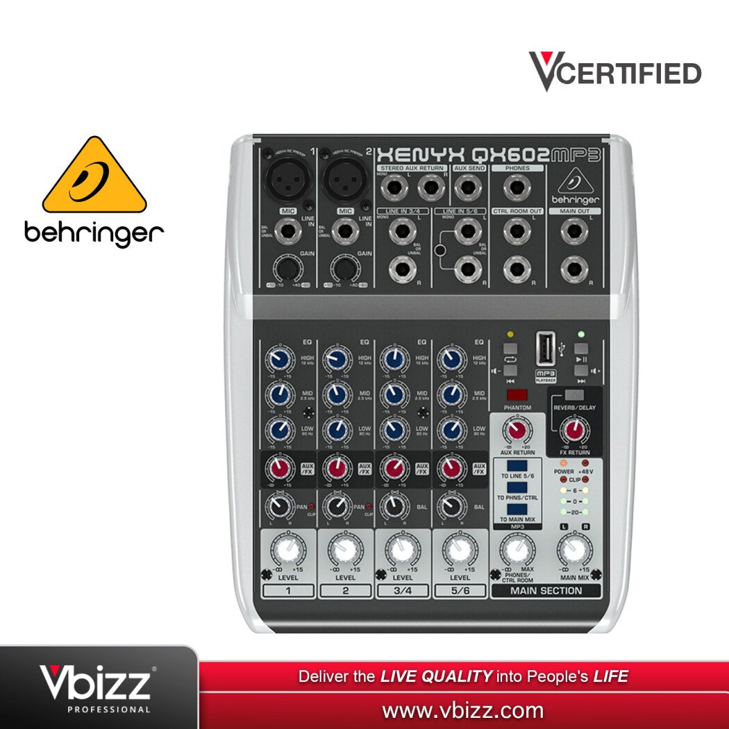 Behringer XENYX QX602MP3 Mixer for Exceptional Audio Control | PA