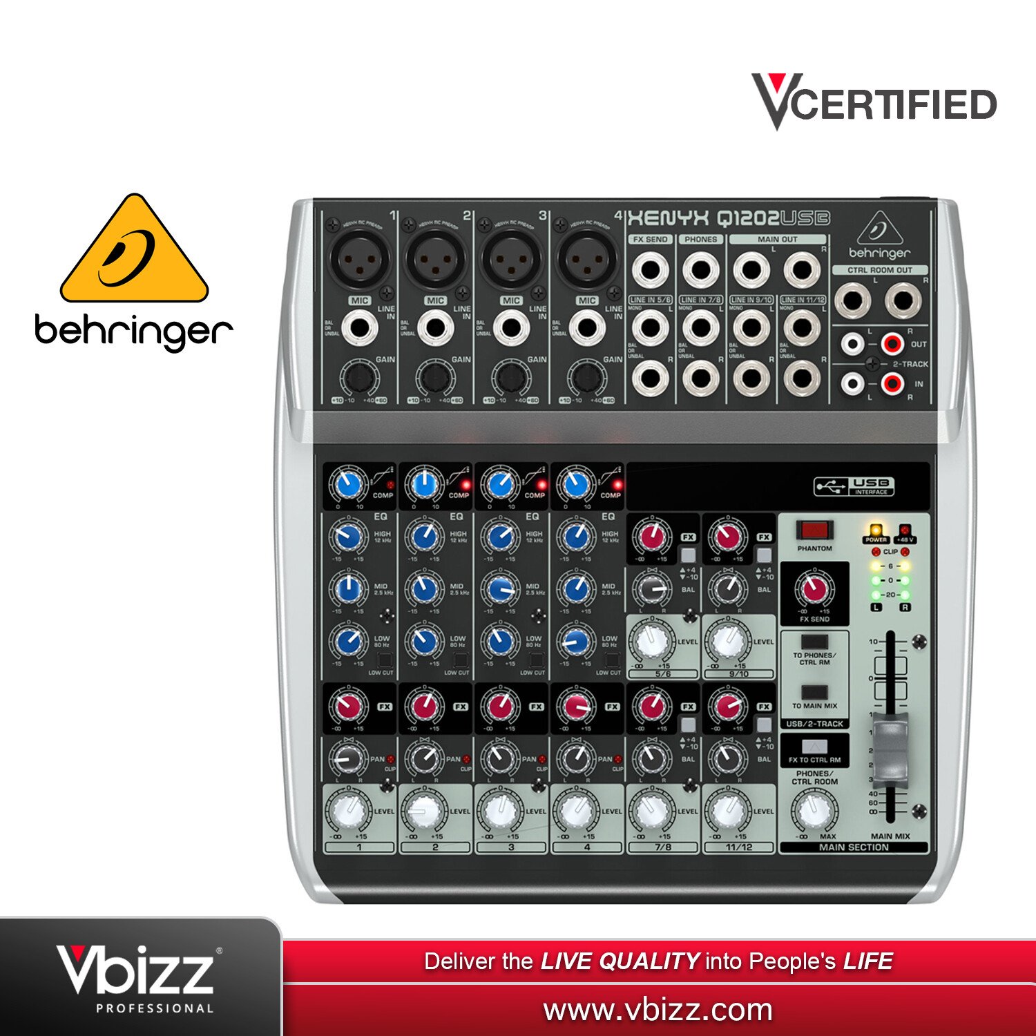 Behringer XENYX Q1202USB Mixer for Professional Audio