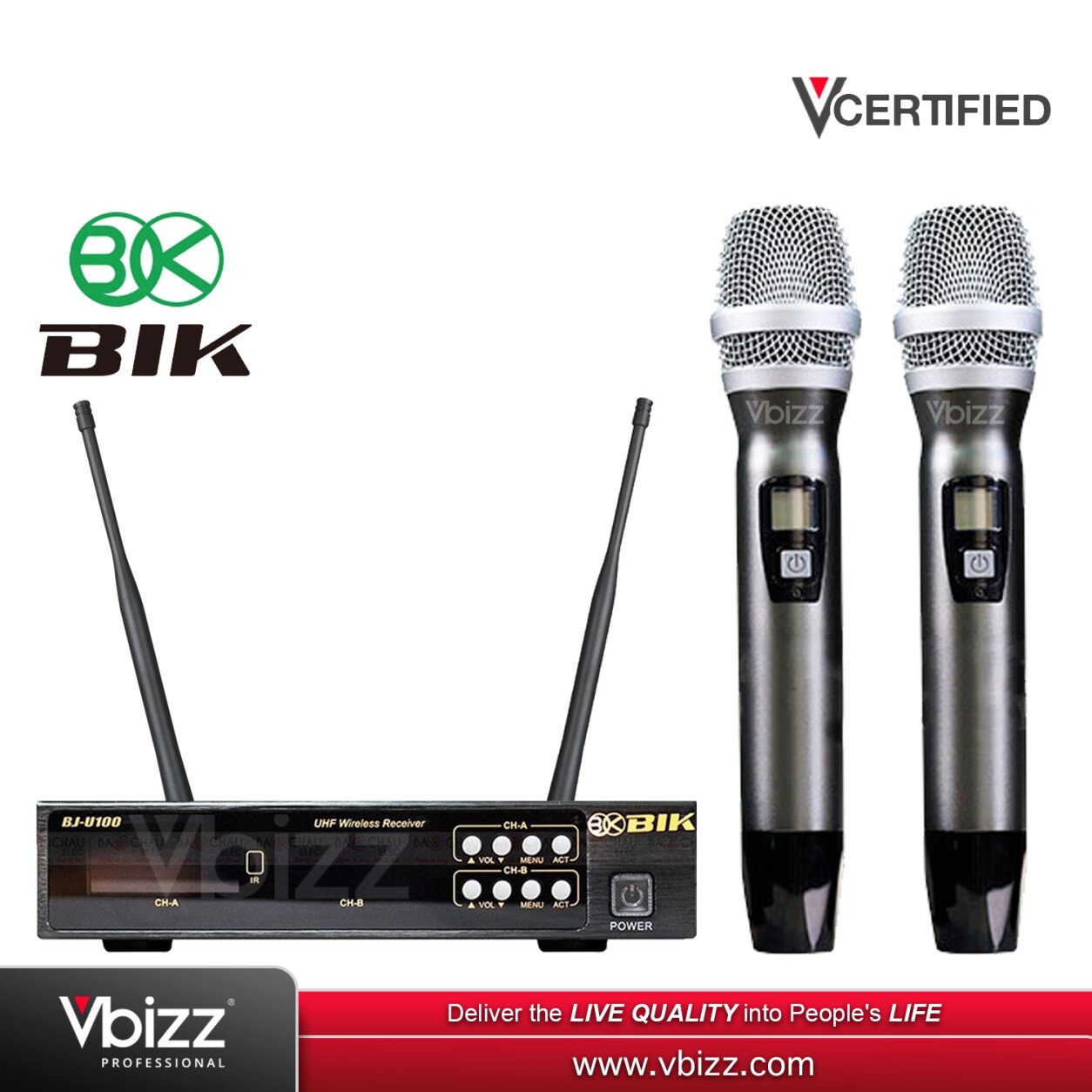 BIK BJ U100 Dual Handheld Wireless Microphone System Vbizz