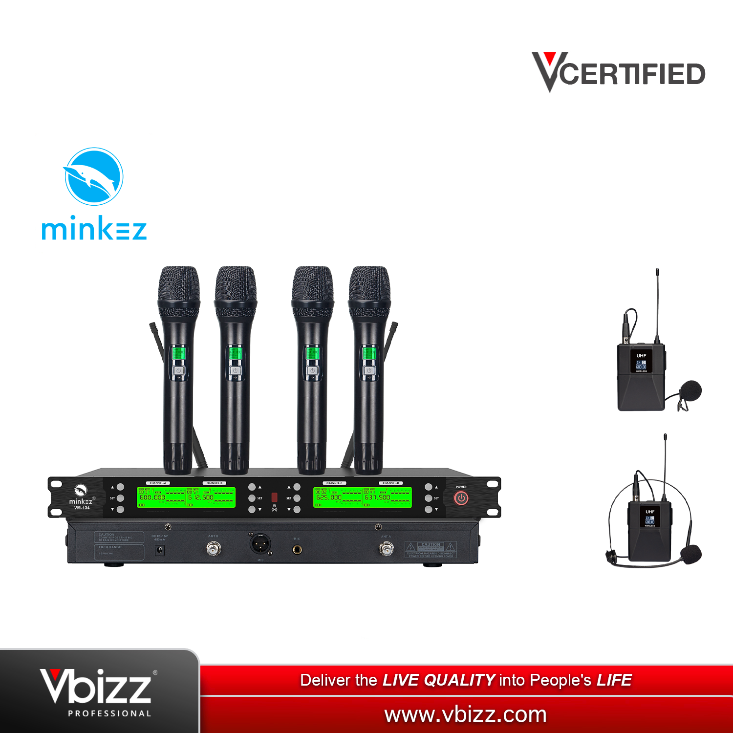 Minkez VM 134 4 Channel Wireless Handheld Microphone System for