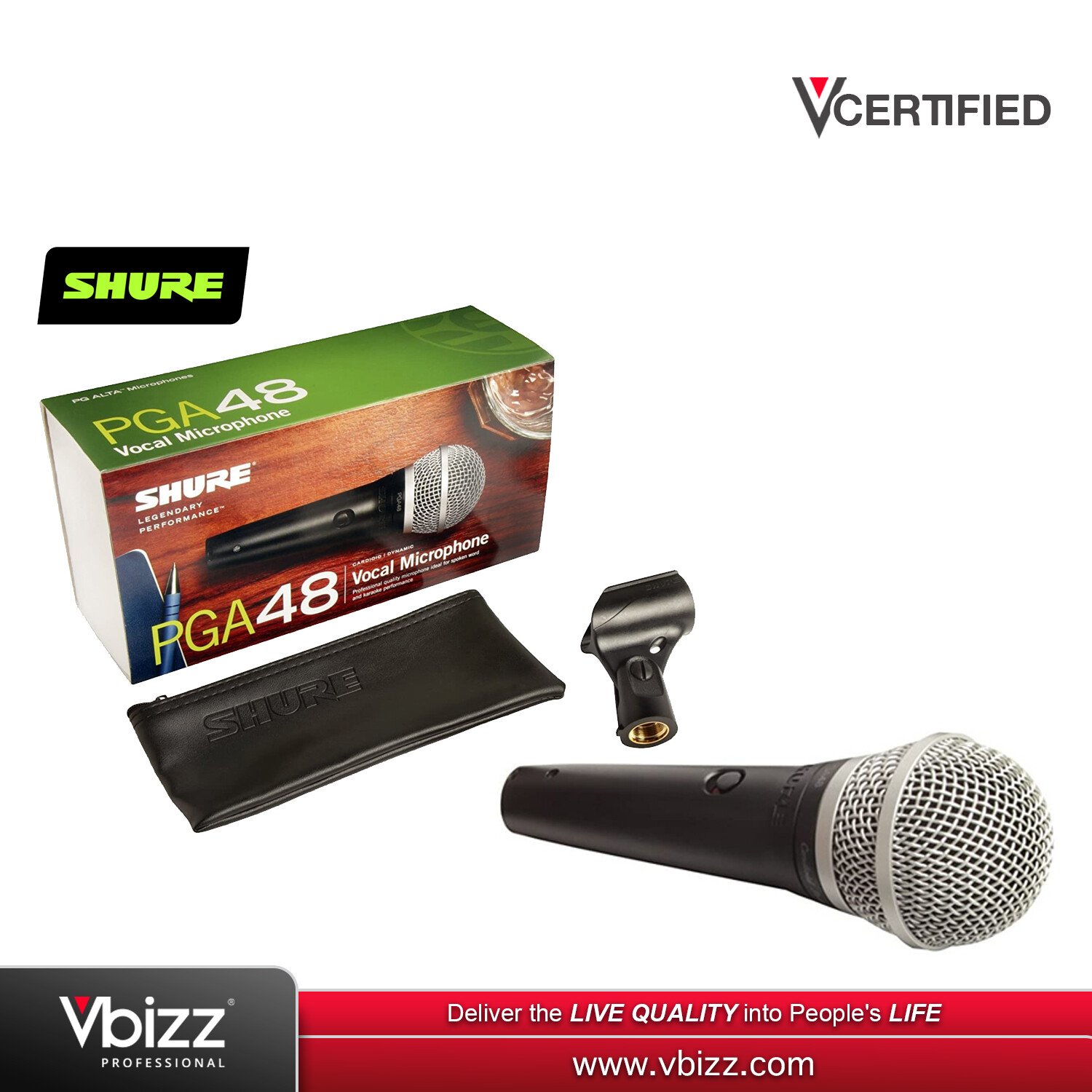 Shure PGA48-XLR Dynamic Handheld Microphone With 15ft XLR Cable