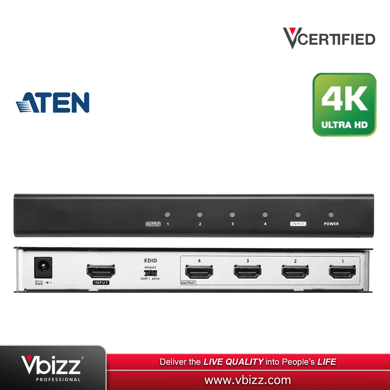 Aten VS184B Splitter HDMI 4 Porte True 4K 60Hz - Video 4 Vie Professionale Aten VS184B Splitter HDMI 4 Porte True 4K 60Hz - Video 4 Vie Professionale