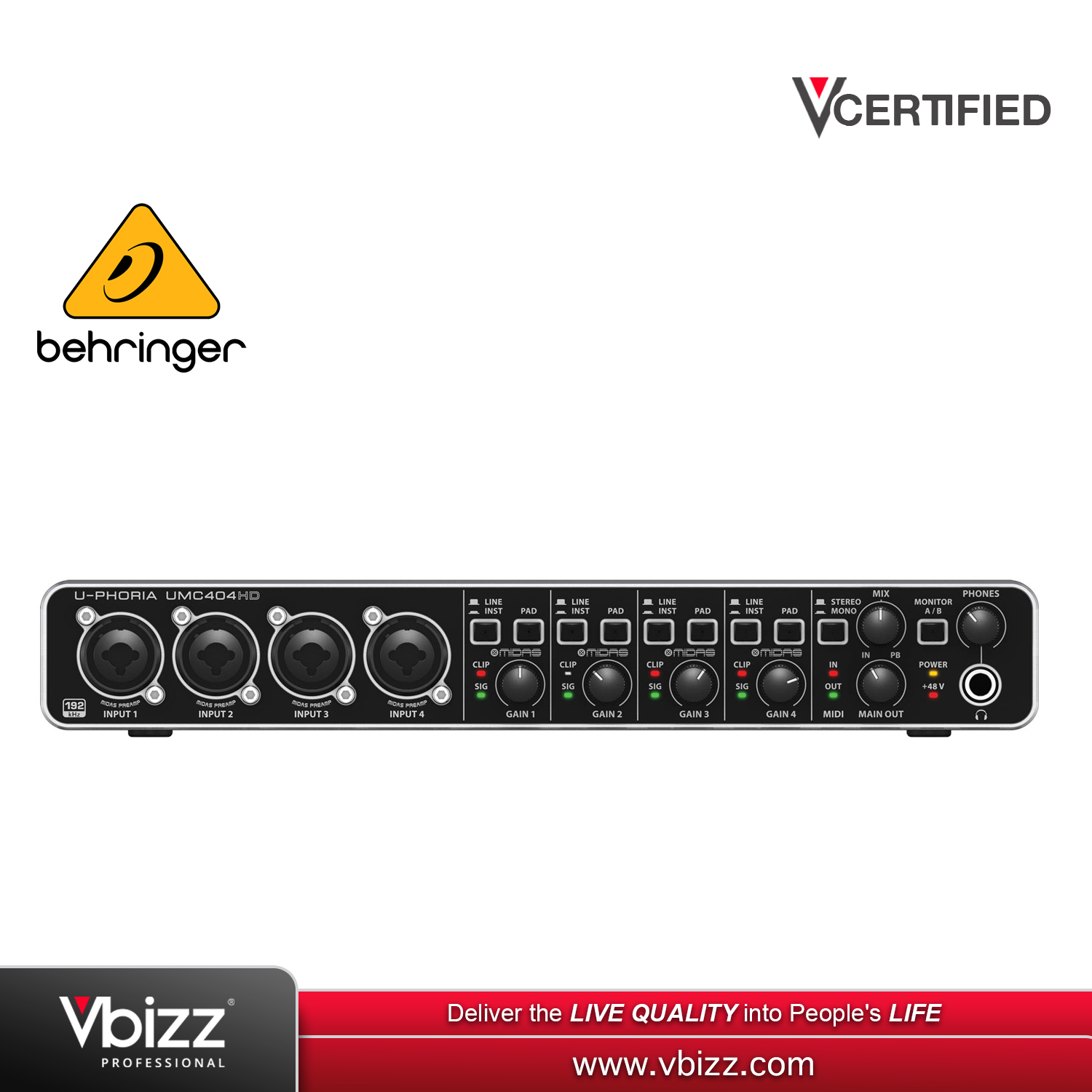 Behringer UMC404HD 4x4 USB Audio/MIDI Interface with MIDAS