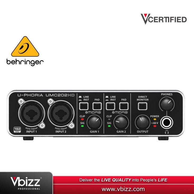Behringer UMC202HD Audiophile 2x2 USB Audio Interface with Midas Behringer UMC202HD Audiophile 2x2 USB Audio Interface with Midas