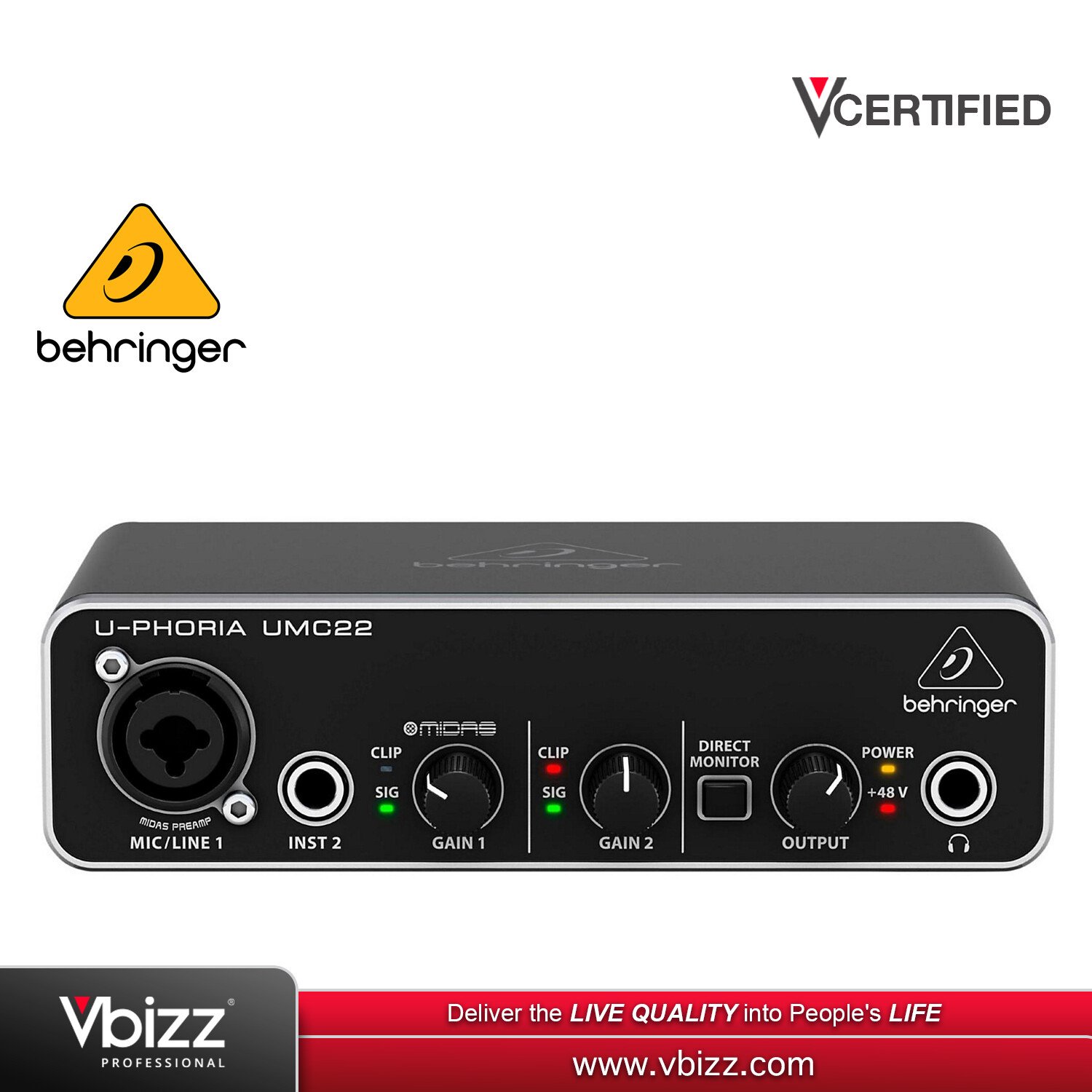 Behringer UMC22 Audiophile 2x2 USB Audio Interface with Midas Mic