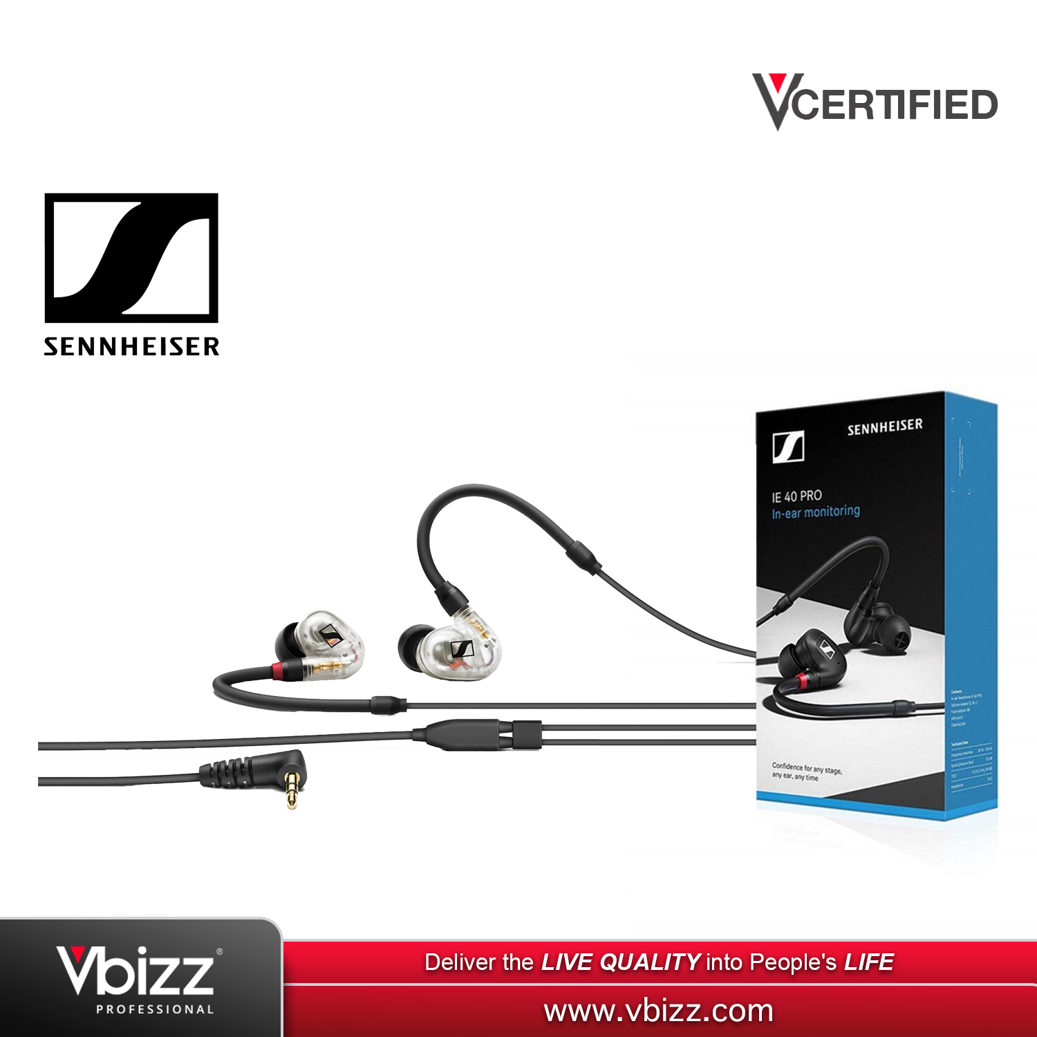 SENNHEISER IE40 PRO In Ear Monitoring Headphones Clear IE 40 PRO